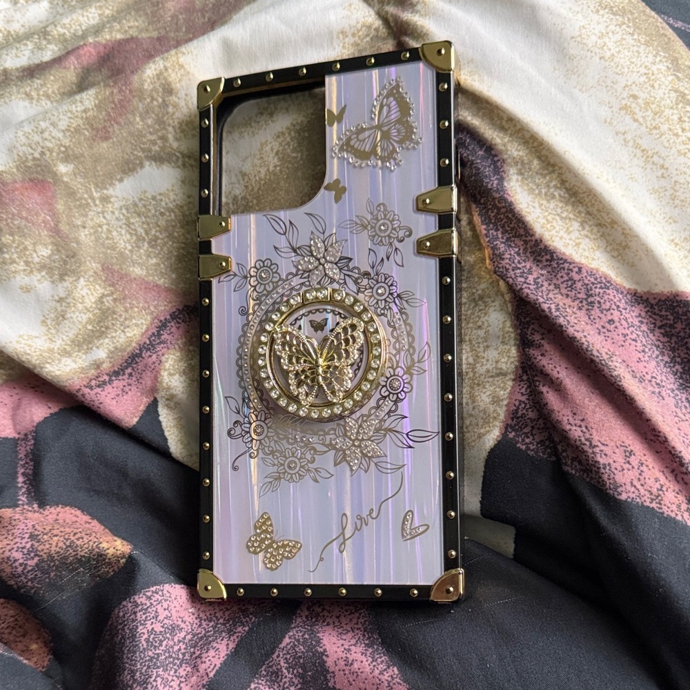 Decorative Butterfly Phone Case - Gold and Black